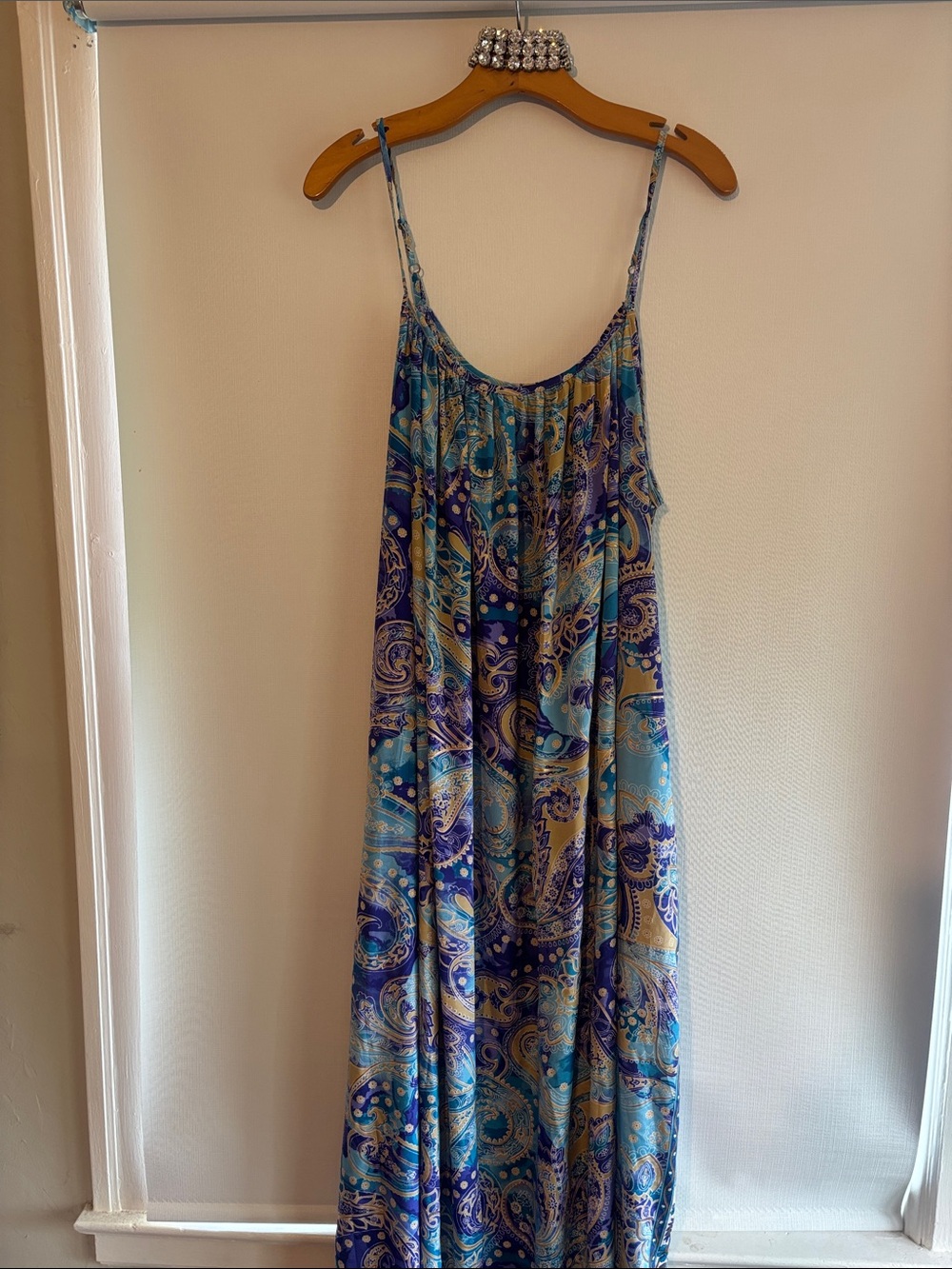 Women's Blue Paisley Maxi Slip Dress - Lightweight Summer Dress